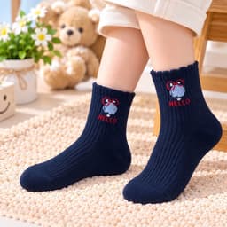 set 10 Đôi Tất trẻ em Chất cotton Mềm Mại Êm Chân Hoạ Tiết Mèo Kẻ Xanh AQ 3