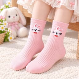 Set 10 Đôi Tất Trẻ em Chất Cotton Mềm Mại Êm Chân Hoạ Tiết Thỏ Hồng Kẻ Siêu Xinh AQ 2