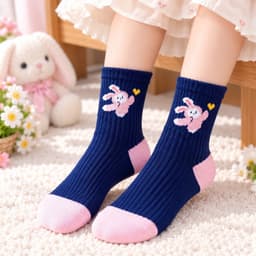 Set 10 Đôi Tất Trẻ em Chất Cotton Mềm Mại Êm Chân Hoạ Tiết Thỏ Hồng Kẻ Siêu Xinh AQ 3