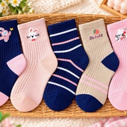 Set 10 Đôi Tất Trẻ em Chất Cotton Mềm Mại Êm Chân Hoạ Tiết Thỏ Hồng Kẻ Siêu Xinh AQ 1