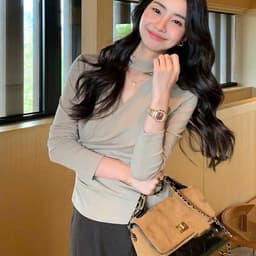 Áo kiểu nữ cổ choker màu đen tay dài dáng ôm phong cách thanh lịch 2