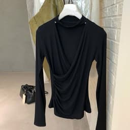 Áo kiểu nữ cổ choker màu đen tay dài dáng ôm phong cách thanh lịch 7