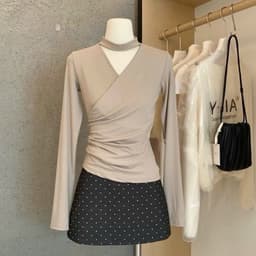 Áo kiểu nữ cổ choker màu đen tay dài dáng ôm phong cách thanh lịch 8