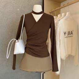 Áo kiểu nữ cổ choker màu đen tay dài dáng ôm phong cách thanh lịch 6