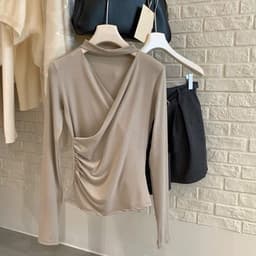 Áo kiểu nữ cổ choker màu đen tay dài dáng ôm phong cách thanh lịch 4