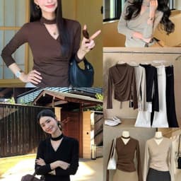 Áo kiểu nữ cổ choker màu đen tay dài dáng ôm phong cách thanh lịch 3