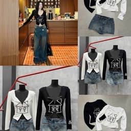 Áo len nữ tay dài cổ sâu dáng ôm màu đen họa tiết nhà khóa phong cách thời trang 6