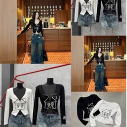 Áo len nữ tay dài cổ sâu dáng ôm màu đen họa tiết nhà khóa phong cách thời trang 3
