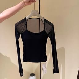 Áo lưới trong suốt tay dài màu đen cho nữ kiểu ôm dáng thời trang 2