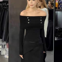 Áo trễ vai nữ tay dài ôm đính nút cá tính 4