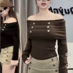 Áo trễ vai nữ tay dài ôm đính nút cá tính 5