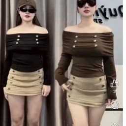 Áo trễ vai nữ tay dài ôm đính nút cá tính 1