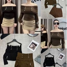 Áo trễ vai nữ tay dài ôm đính nút cá tính 3