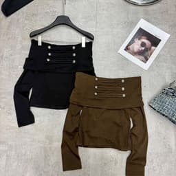 Áo trễ vai nữ tay dài ôm đính nút cá tính 7