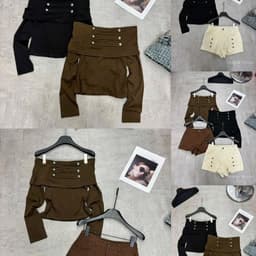 Áo trễ vai nữ tay dài ôm đính nút cá tính 6