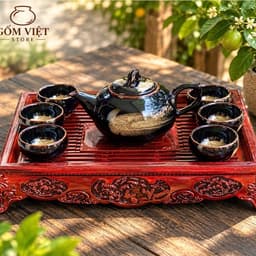 Bộ Ấm Trà Men Hoả Biến Bát Tràng Cao Cấp – Men Độc Đáo, Sang Trọng 9