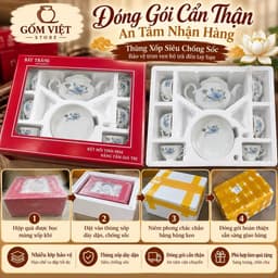 Bộ Ấm Chén Pha Trà Bát Tràng Phú Quý Hoa Sen Vẽ Chỉ Vàng, Men Trắng. Cao Cấp- Sang Trọng- Lịch Sự 9