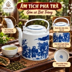 Giỏ ủ Ấm Tích Phúc Lộc Thọ ,Ấm Tích, Cốc Chén Hàng Bát Tràng Dùng Ủ Nhiệt Pha Trà, Hãm Chè 1,5Lít 2