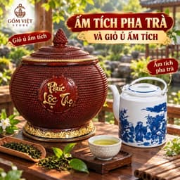 Giỏ ủ Ấm Tích Phúc Lộc Thọ ,Ấm Tích, Cốc Chén Hàng Bát Tràng Dùng Ủ Nhiệt Pha Trà, Hãm Chè 1,5Lít 1