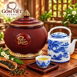 Giỏ ủ Ấm Tích Phúc Lộc Thọ ,Ấm Tích, Cốc Chén Hàng Bát Tràng Dùng Ủ Nhiệt Pha Trà, Hãm Chè 1,5Lít 9