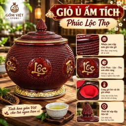 Giỏ ủ Ấm Tích Phúc Lộc Thọ ,Ấm Tích, Cốc Chén Hàng Bát Tràng Dùng Ủ Nhiệt Pha Trà, Hãm Chè 1,5Lít 3