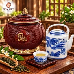 Giỏ ủ Ấm Tích Phúc Lộc Thọ ,Ấm Tích, Cốc Chén Hàng Bát Tràng Dùng Ủ Nhiệt Pha Trà, Hãm Chè 1,5Lít 8