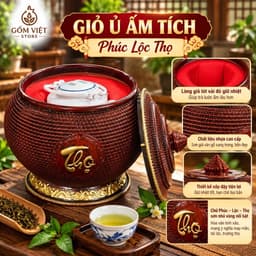 Giỏ ủ Ấm Tích Phúc Lộc Thọ ,Ấm Tích, Cốc Chén Hàng Bát Tràng Dùng Ủ Nhiệt Pha Trà, Hãm Chè 1,5Lít 5