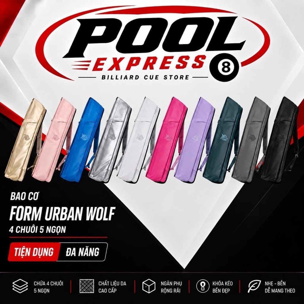 Bao Cơ Bida Form Urban WOLF 4x5 – Túi Đựng Gậy Billiard 9 Lỗ, Chống Trầy, Quai Đeo Vai