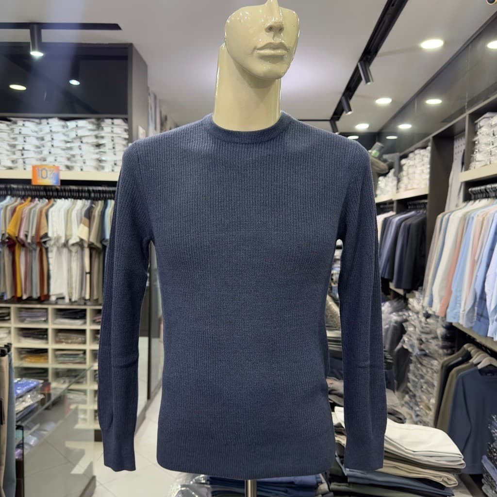 Áo len nam Owen màu xanh cổ tròn regular fit ALC266515