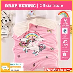 Chăn lông cừu cho bé chăn cừu kích thước 1mx1m4 mẫu ngựa hồng Pony - drapbeding 1