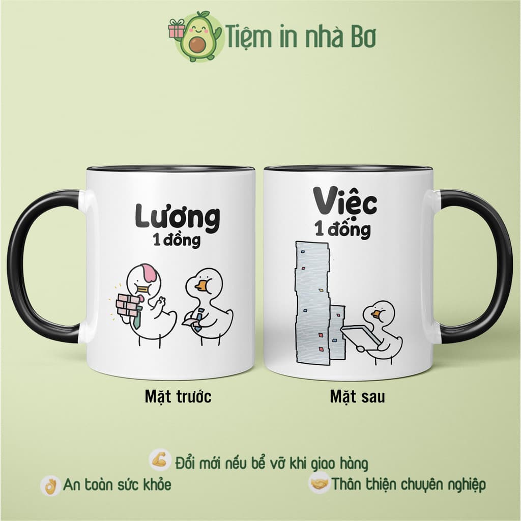 Ly sứ cốc sứ "LƯƠNG 1 ĐỒNG, VIỆC 1 ĐỐNG" quà tặng troll bạn bè đồng nghiệp hài hước, dễ thương hot hot trend