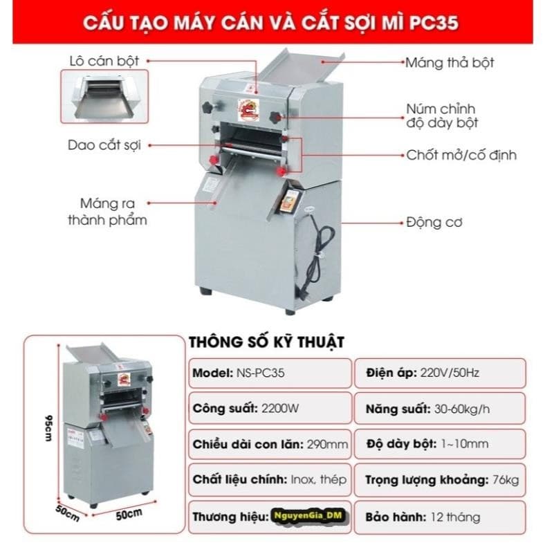🎯 MÁY CÁN BỘT PC35 -  Cán Bột, Cắt Sợi Mì 2mm–5mm  Cán Bột – Cắt Sợi 2mm, 3mm, 5mm Siêu Câu Chỉ Trong 1 Máy