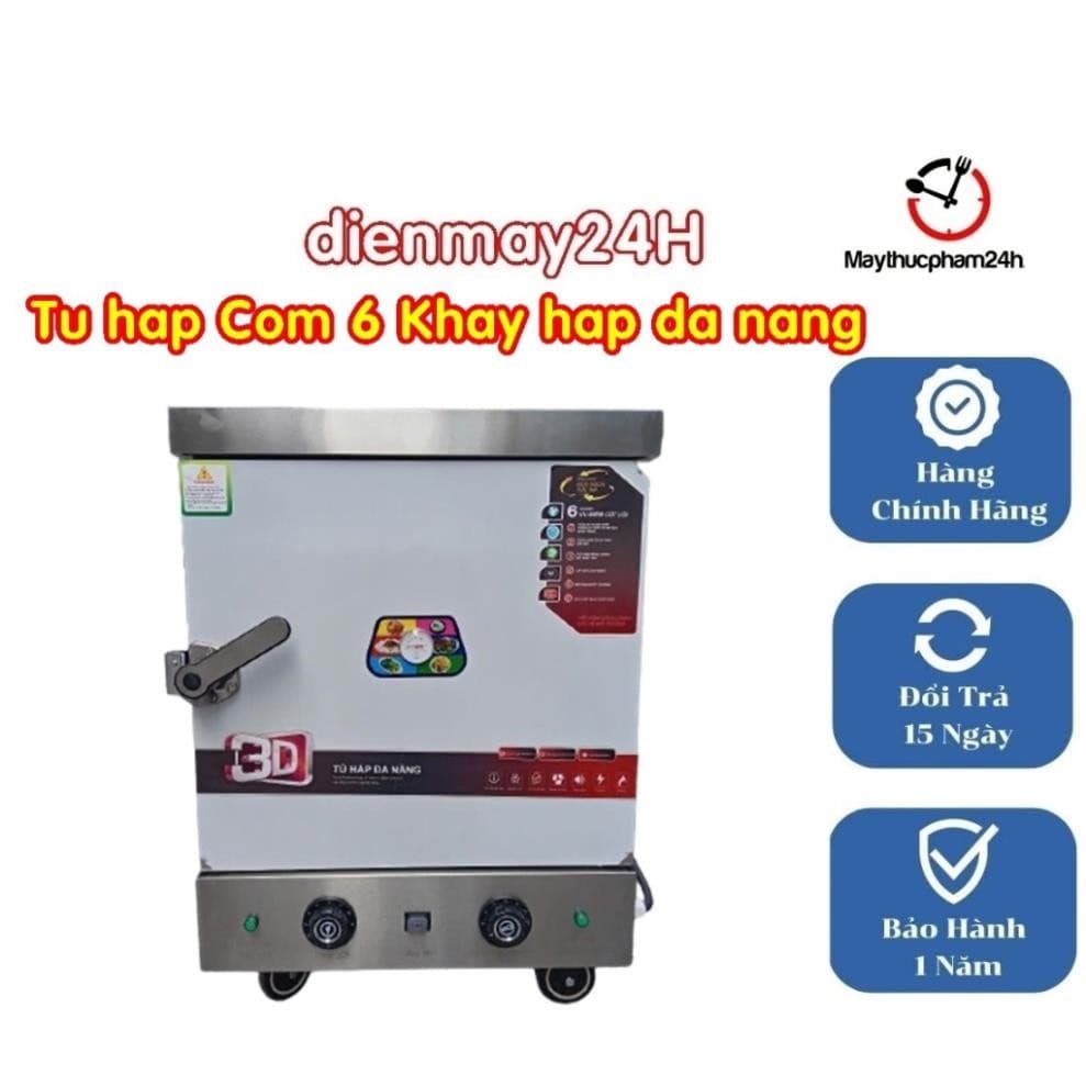Tủ hấp Cơm loại  6 khay chạy điện kết hợp hẹn giờ hoặc gas- điện gas kết hợp - Hàng loại 1