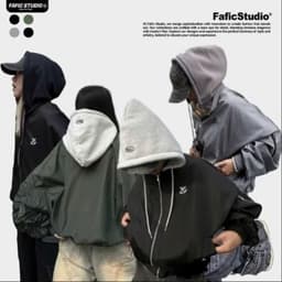 Áo Bomber dù NÓN Zipper Jacket HAT Signature hình thêu 3D tay nhúm form Boxy FAFIC Lót 2 lớp 1