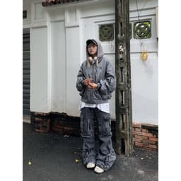 Áo Bomber dù NÓN Zipper Jacket HAT Signature hình thêu 3D tay nhúm form Boxy FAFIC Lót 2 lớp 2