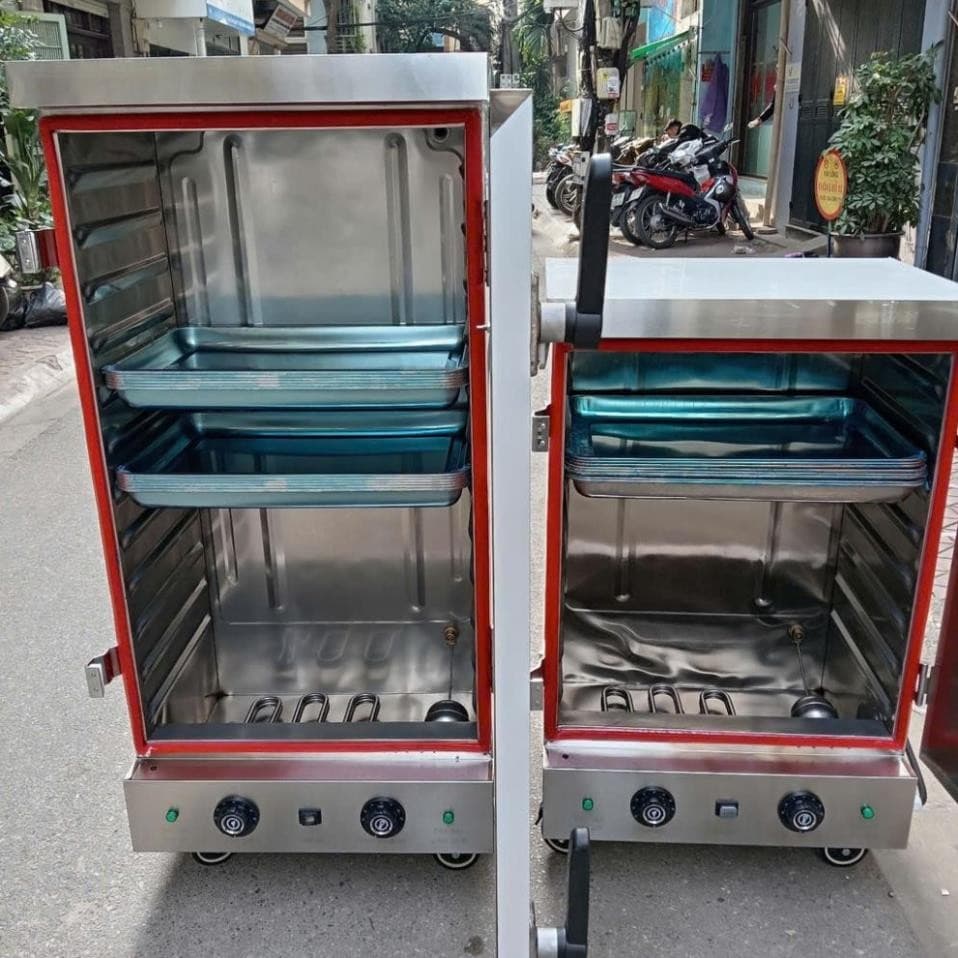 Tủ nấu cơm công nghiệp 8 khay, hấp cơm mạnh mẽ, bảo hành 1 năm, năng suất 24-30 kg/mẻ, điện 220v.