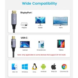 Cáp chuyển Type-C sang DisplayPort 8K@60Hz | Dây USB-C to DP 1.4 hỗ trợ 4K/120Hz – 8K/60Hz  cao cấp 9