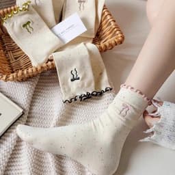 Bộ 10 Đôi Tất Nữ Ren Nơ Chấm Sợi Cotton Nguyên Chất Nhật Bản Dễ Thương, Ship Miễn Phí ❤️ ⭐ 3
