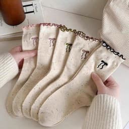Bộ 10 Đôi Tất Nữ Ren Nơ Chấm Sợi Cotton Nguyên Chất Nhật Bản Dễ Thương, Ship Miễn Phí ❤️ ⭐ 1