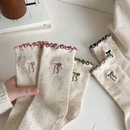 Bộ 10 Đôi Tất Nữ Ren Nơ Chấm Sợi Cotton Nguyên Chất Nhật Bản Dễ Thương, Ship Miễn Phí ❤️ ⭐ 8