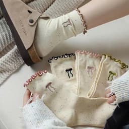 Bộ 10 Đôi Tất Nữ Ren Nơ Chấm Sợi Cotton Nguyên Chất Nhật Bản Dễ Thương, Ship Miễn Phí ❤️ ⭐ 9