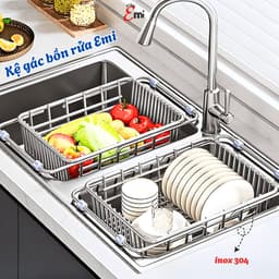 Kệ Gác Bồn Rửa Chén EMI, Rổ Gác Bồn Rửa Chén Inox 304 Rút Gọn, Rửa Rau Củ Quả Thoát Nước Nhanh, Trống Trơn Trượt 1
