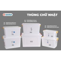 (Có VAT) THÙNG NHỰA CÓ BÁNH XE 20L-30L-55L-65L-75L-85L-90L-100L-125L CHỮ NHẬT VIỆT NHẬT 1