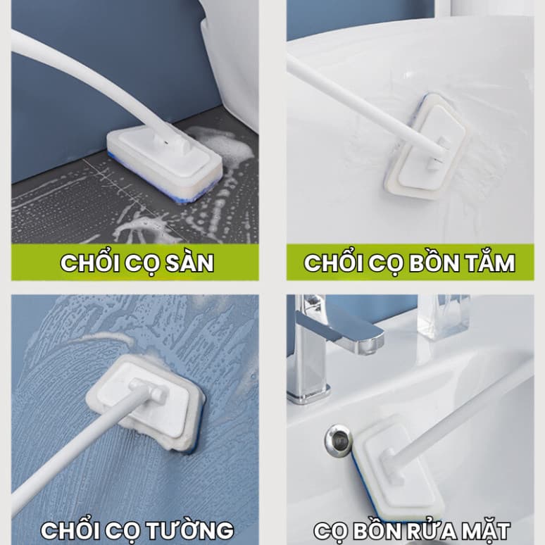 Bàn Chải Đa Năng Bi Home: Chà Bồn Tắm, Gạch, Sàn, Gương, Tay Cầm Dài Kèm Mút Xốp (si le)