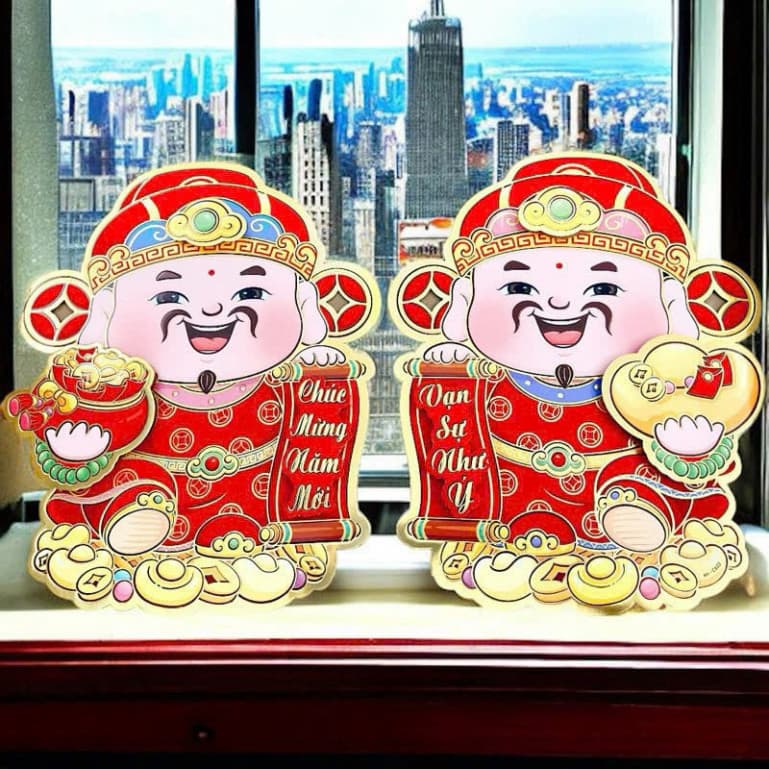 Set 2 Ông Thần Tài Vui Vẻ Dán Cửa Trang trí Tết