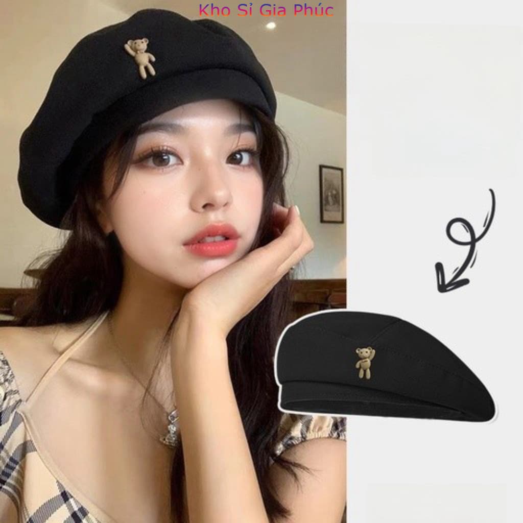 Mũ Nồi Beret Tag Gấu Siêu Xinh Phong Cách Nhật Bản