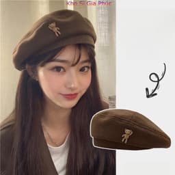 Mũ Nồi Beret Tag Gấu Siêu Xinh Phong Cách Nhật Bản 2