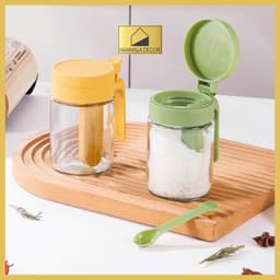 Lọ Đựng Gia Vị Boro – Hũ Đựng Muối Đường Thủy Tinh Có Tay Cầm Có Thìa Để Ngăn Riêng Chống Ẩm. 8