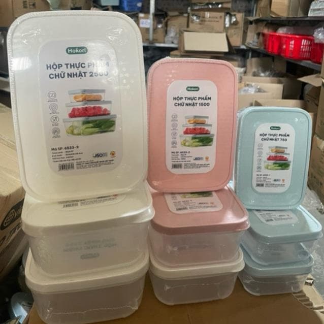 (Giá sỉ) XẢ KHO - Combo 12 bộ hộp thực phẩm chữ nhật Hokori (MS:6533), Hộp Đựng thực phẩm an toàn cho sức khỏe AMIZIN