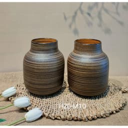 Lọ hoa decor gốm sứ Bát Tràng vân ganh men atlantic và nâu mộc dáng bóng đèn 2